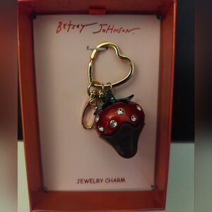 Betsey Johnson Chocolate Covered Strawberry Gold Heart Clip NWT